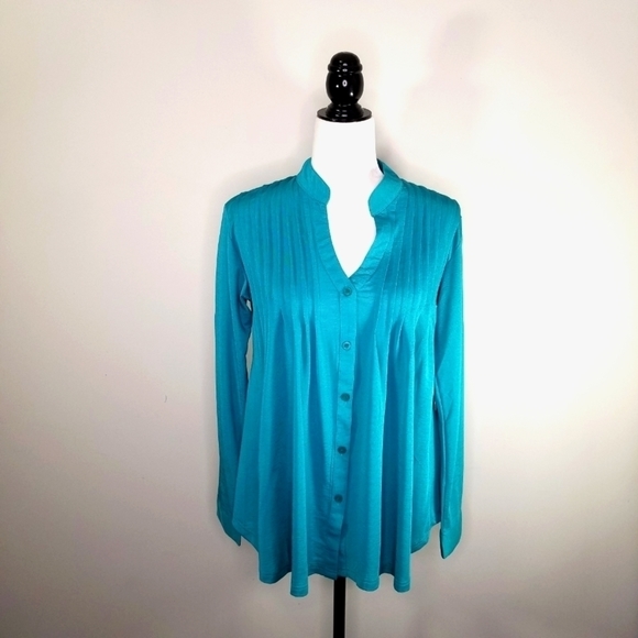 Papa Vancouver Women's Blouse Loose Fit Button Down Flowing  Blue - Picture 8 of 8